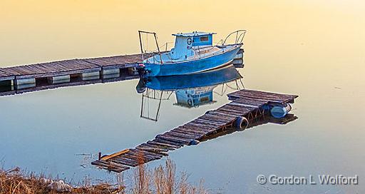 Little Blue Boat At Sunrise_P1110630-2.jpg - Photographed along the Rideau Canal Waterway at Rideau Ferry, Ontario, Canada.